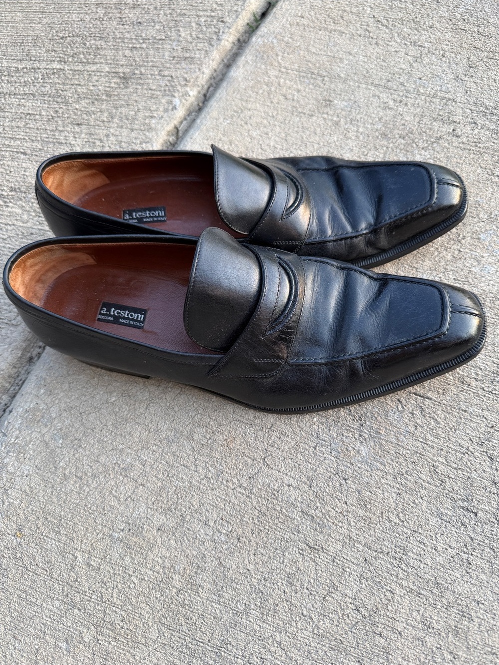 a. testoni Black Leather Penny Loafers